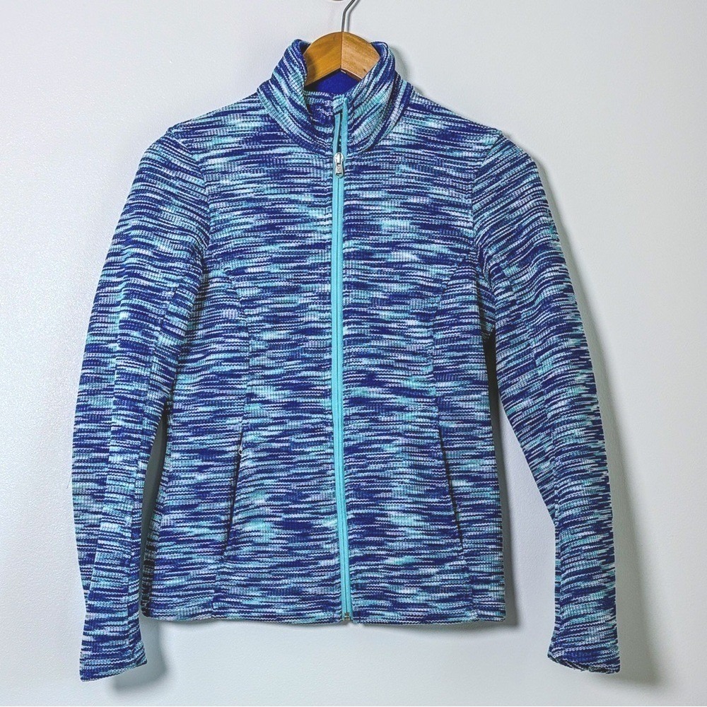 Spyder Jacket Full Zip Fleece Small Blue Space Dye Knit Performance Activewear